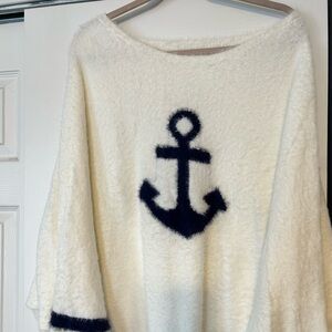 Nautical Cream Sweater with Navy Anchor
